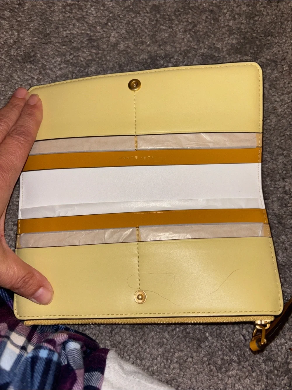 Tory Burch Yellow and White Colorblock Zip Wallet